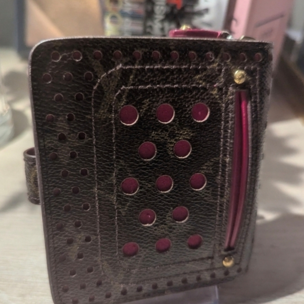 Louis Vuitton Perforated Metallic Brown Wallet with Magenta Interior